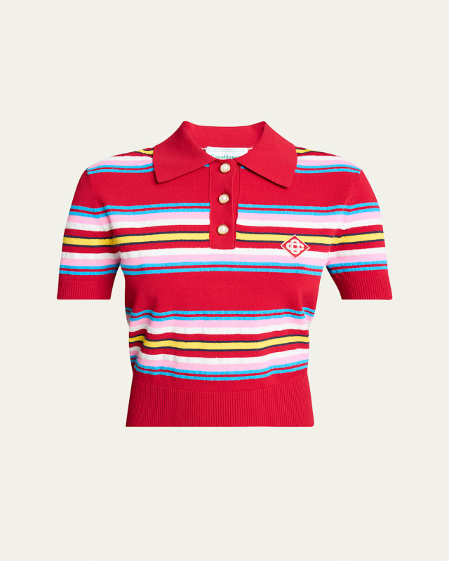 Striped Polo Logo Patch Crop Top